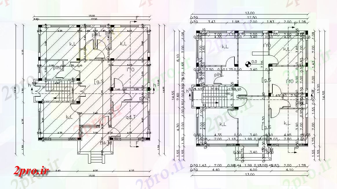 دانلود  نقشه مجتمع مسکونی ، اپارتمان 13×15 متر (کد28100)