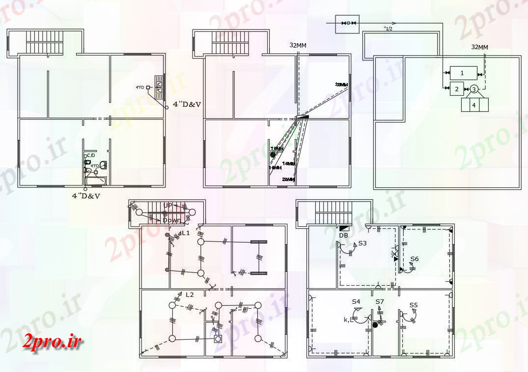 دانلود  نقشه سیم کشی برق و لوله کشی مسکونی   (کد28117)