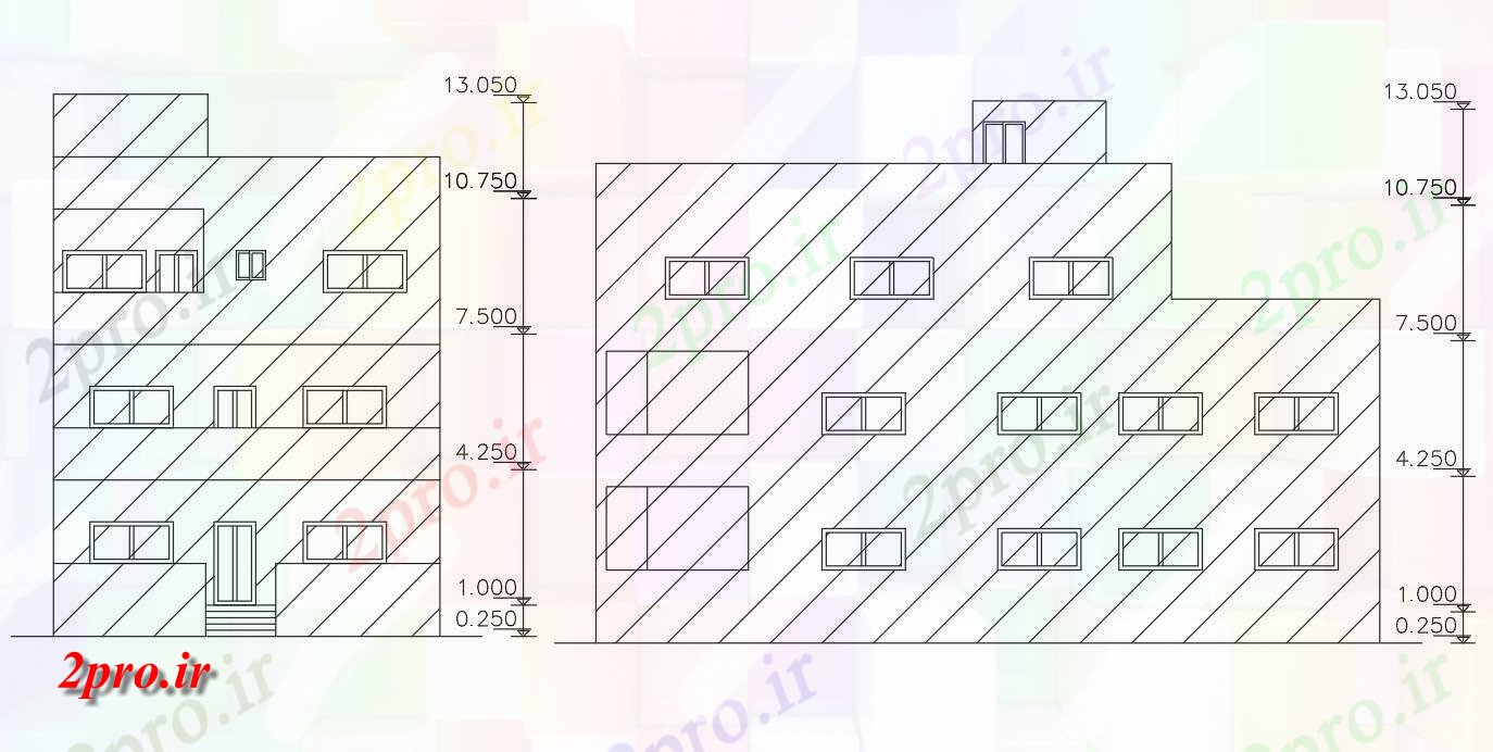 دانلود  نقشه نما مجتمع مسکونی ، اپارتمان   (کد28130)