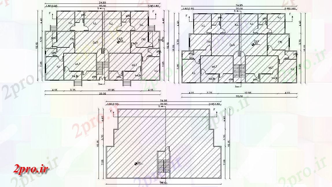 دانلود  نقشه مجتمع مسکونی ، اپارتمان 15×24 متر (کد28141)