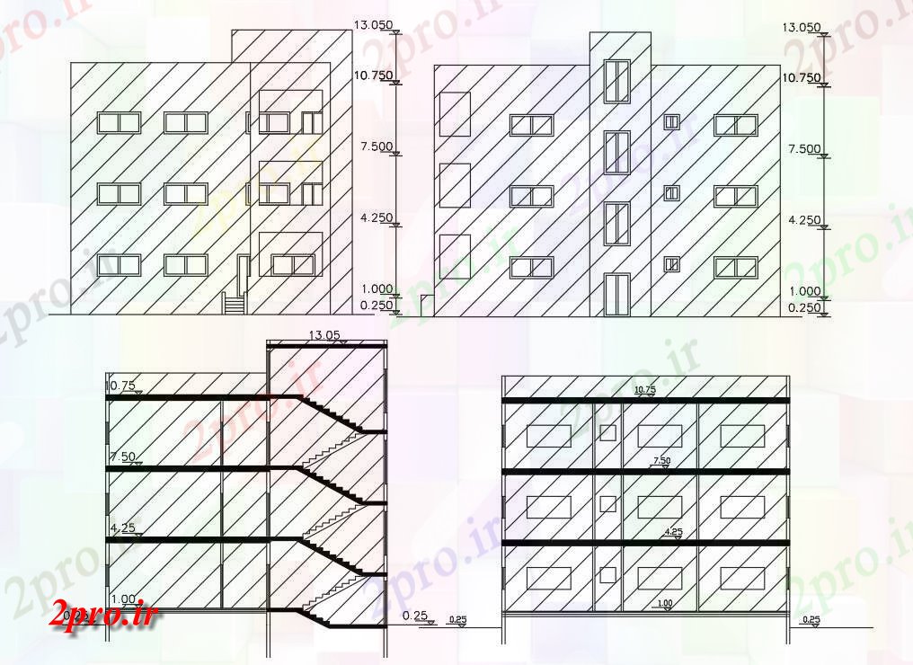 دانلود  نقشه نما برش مجتمع مسکونی ، اپارتمان   (کد28245)