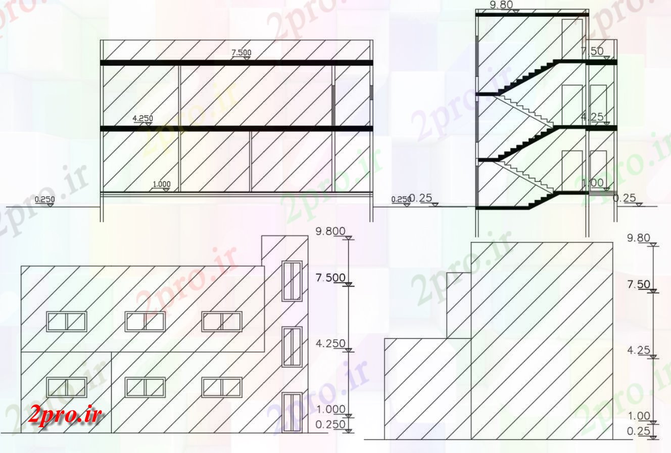 دانلود  نقشه نما برش مجتمع مسکونی ، اپارتمان   (کد28251)