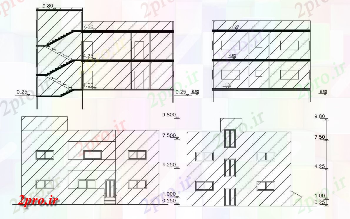 دانلود  نقشه نما برش مسکونی ، ویلا ، دوبلکس ، اپارتمان   (کد28289)