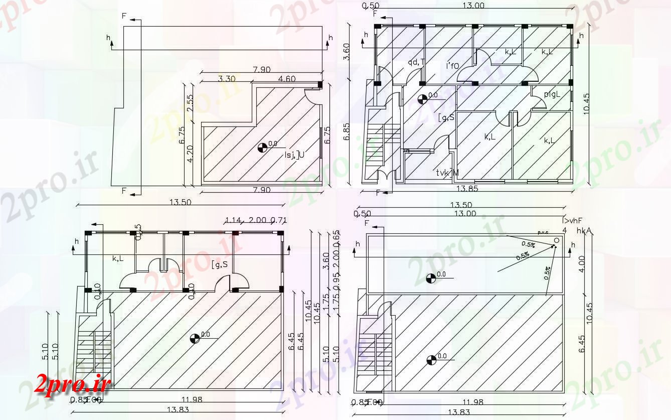 دانلود نقشه ویلا ، مسکونی ، دوبلکس 10×14 متر 10 در 12 متر (کد28296)