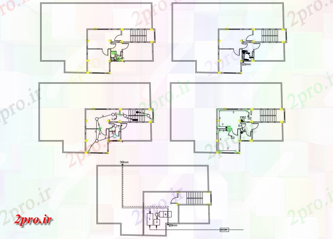 دانلود  نقشه طرح بندی برق و لوله کشی مسکونی   (کد28316)