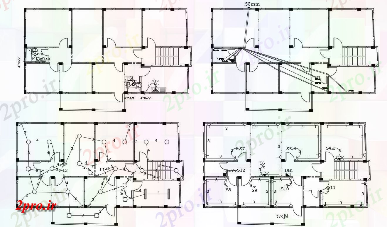 دانلود  نقشه سیم کشی برق و لوله کشی مسکونی   (کد28318)