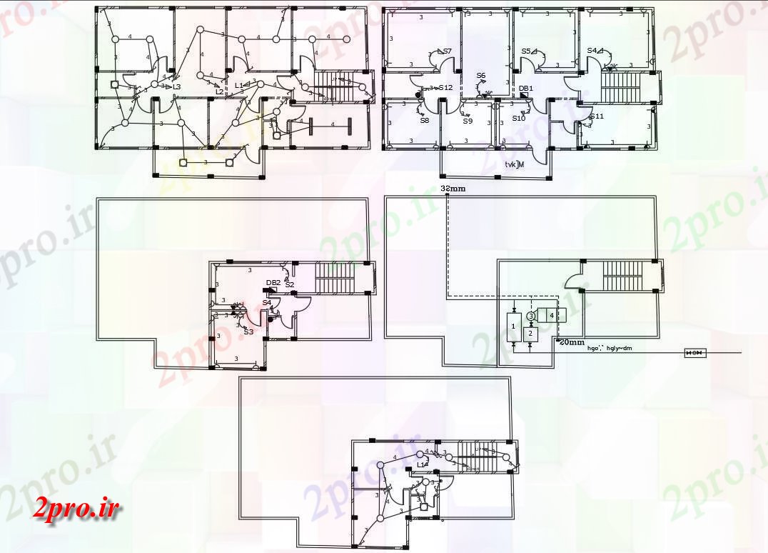 دانلود  نقشه مسکونی لوله کشی و سیم کشی برق   (کد28322)