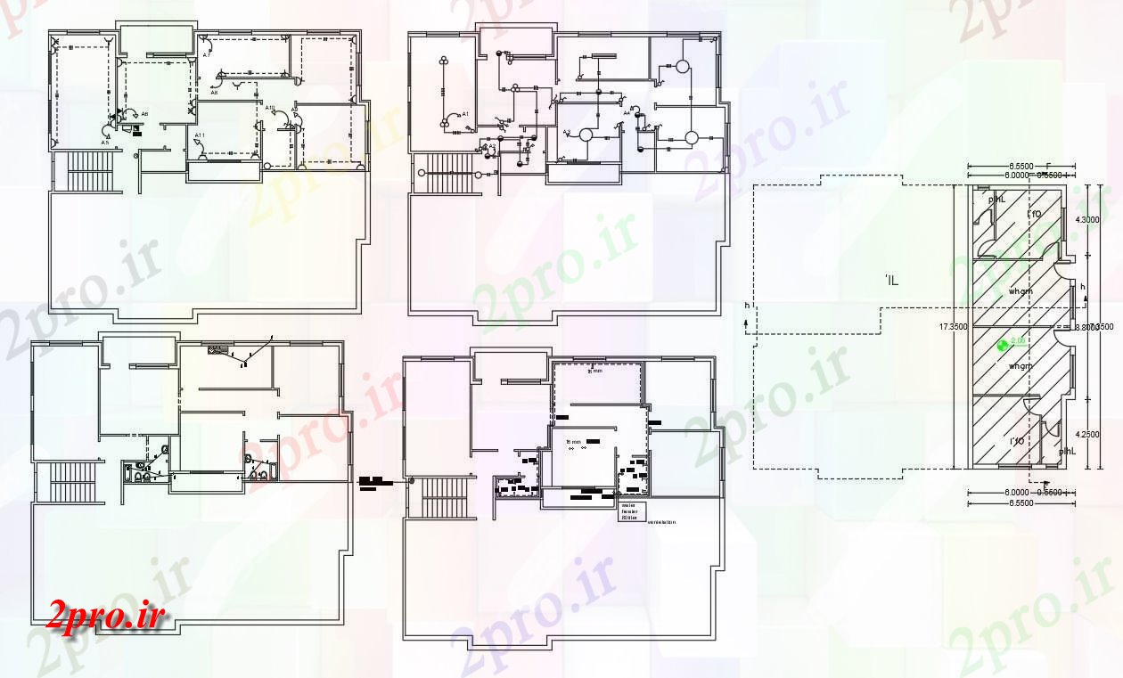 دانلود  نقشه سیم کشی برق و لوله کشی ویلا ، مسکونی ، دوبلکس   (کد28330)