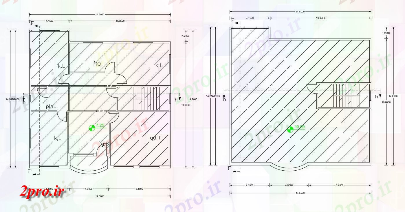 دانلود  نقشه ویلا ، مسکونی ، دوبلکس 14×14 متر (کد28338)