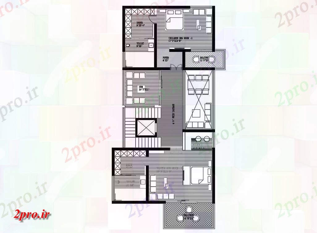 دانلود  نقشه مسکونی ، ویلا ، دوبلکس ، اپارتمان 30×66 متر (کد28365)