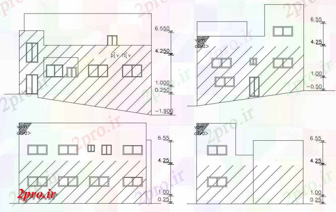 دانلود  نقشه نما و برش ساختمان ، برج ، اپارتمان   (کد28382)