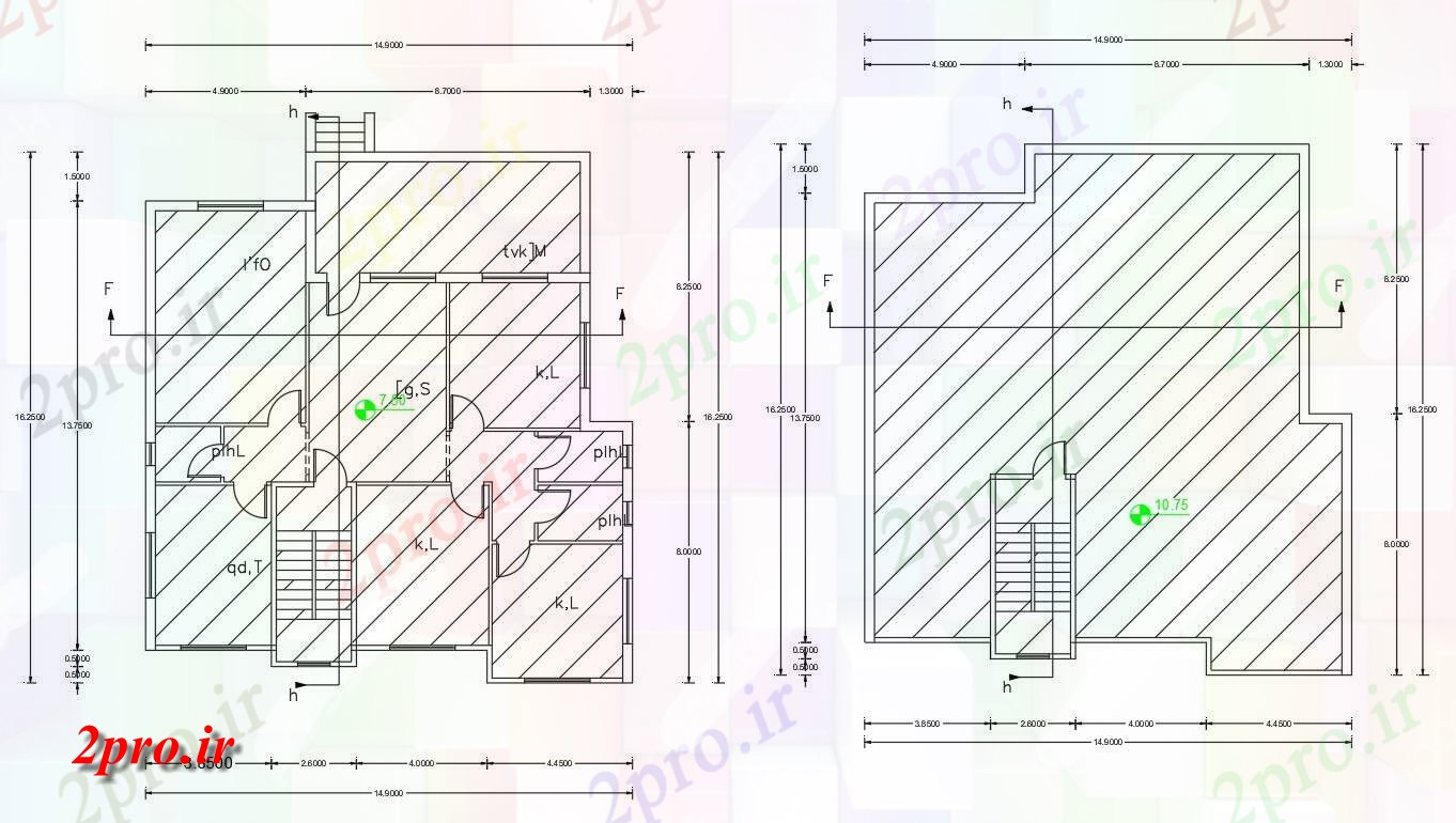 دانلود  نقشه مسکونی ، ویلا ، دوبلکس ، اپارتمان 14×16 متر (کد28404)