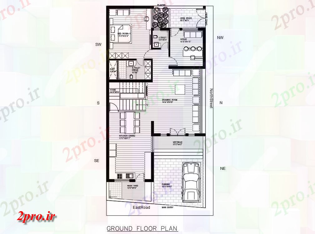 دانلود  نقشه مسکونی ، ویلا ، دوبلکس ، اپارتمان 30×61 متر (کد28409)