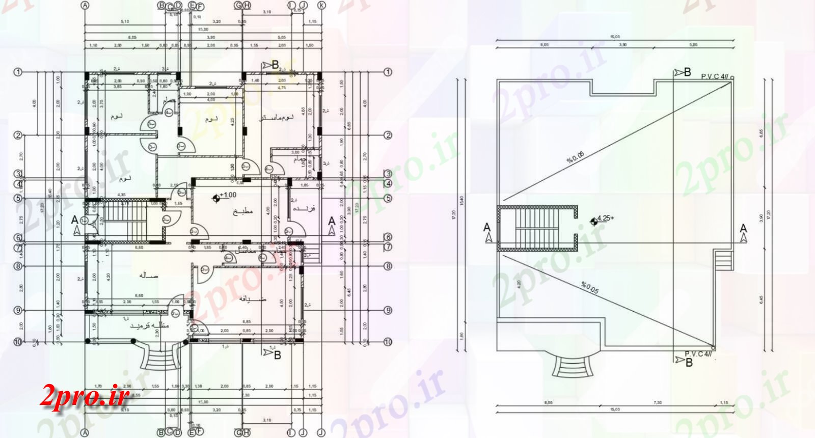 دانلود  نقشه مسکونی ، ویلا ، دوبلکس ، اپارتمان 15×17 متر (کد28416)