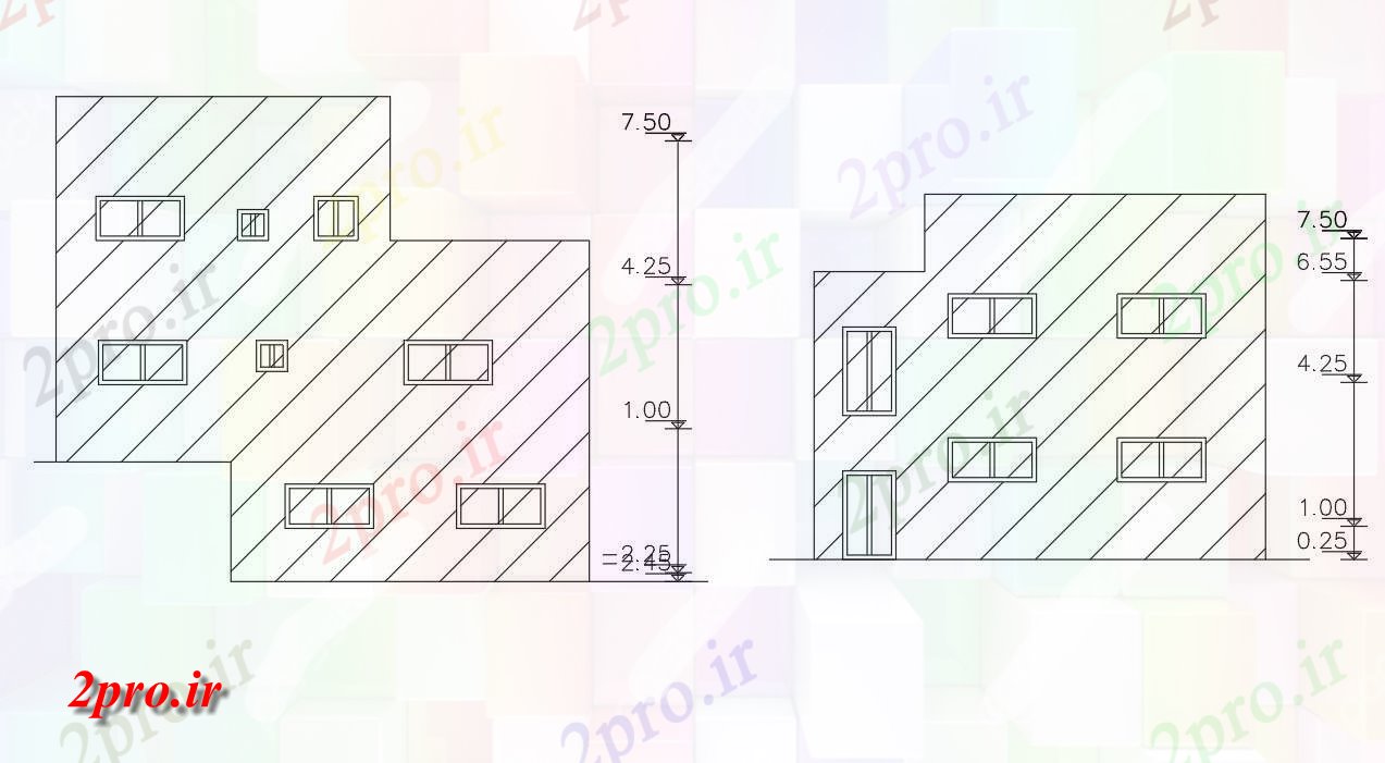 دانلود  نقشه نما و برش ساختمان ، برج ، اپارتمان   (کد28420)