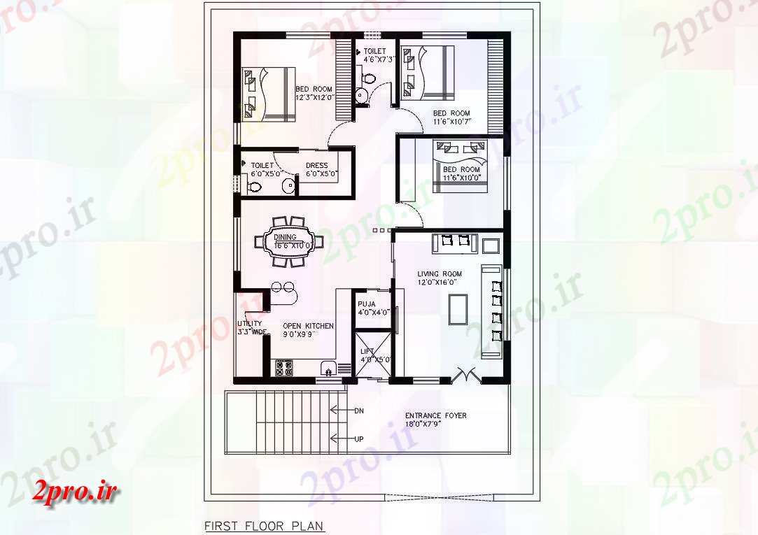 دانلود  نقشه مسکونی ، ویلا ، دوبلکس ، اپارتمان 37×55 متر (کد28423)