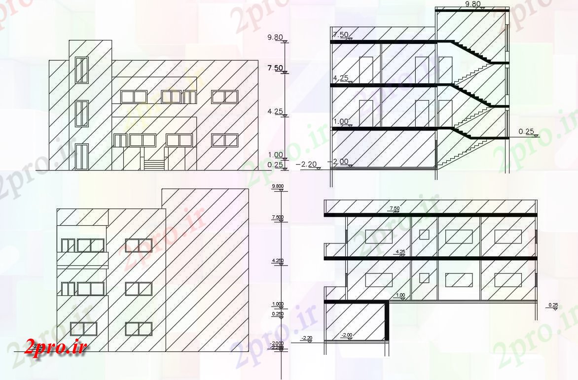 دانلود  نقشه نما و برش ساختمان ، برج ، اپارتمان   (کد28505)