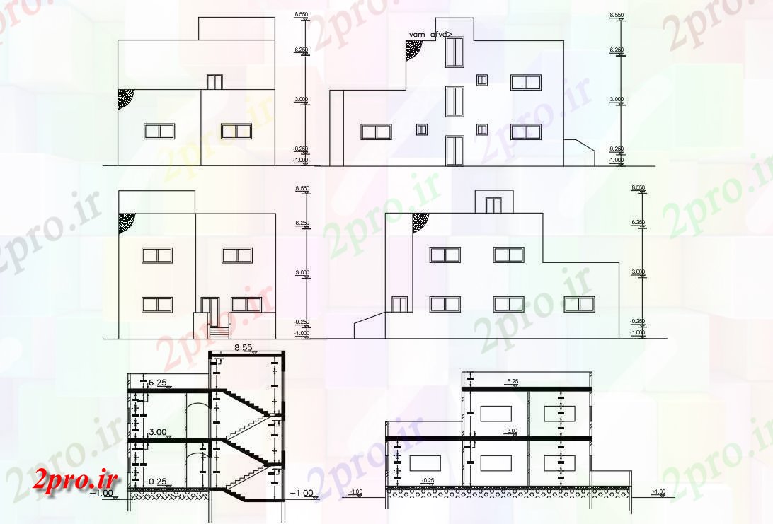 دانلود  نقشه نما و برش ساختمان ، برج ، اپارتمان   (کد28522)