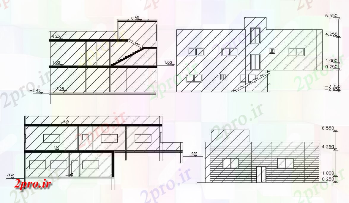 دانلود  نقشه نما و برش ساختمان ، برج ، اپارتمان   (کد28560)