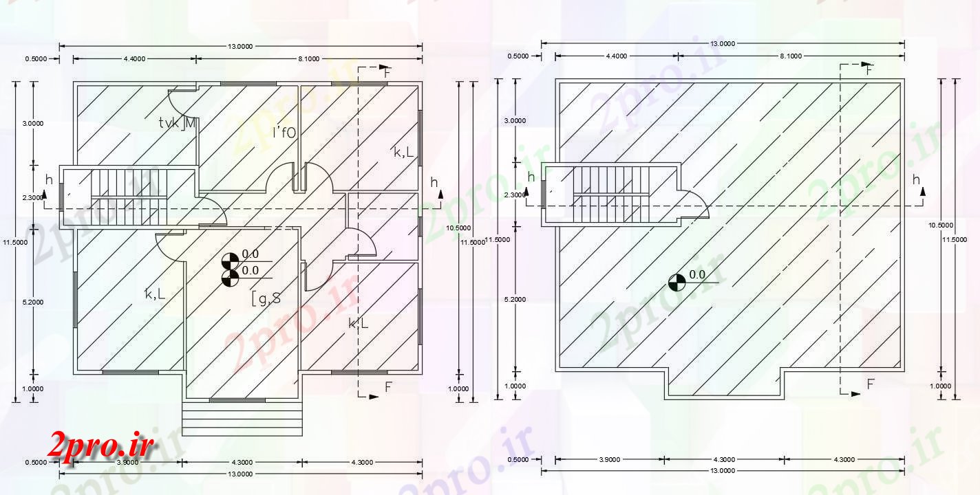 دانلود  نقشه مسکونی ، ویلا ، دوبلکس ، اپارتمان 11×13 متر (کد28593)