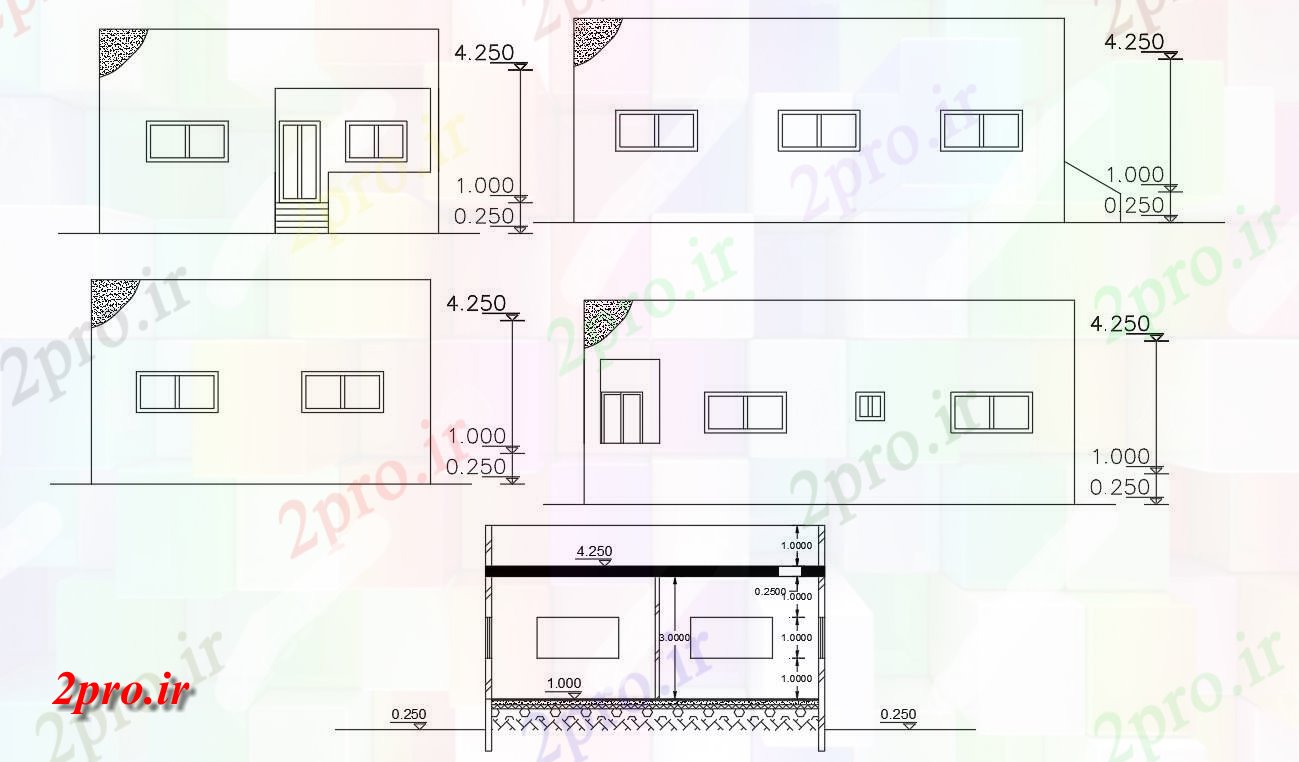 دانلود  نقشه نما و برش ساختمان ، برج ، اپارتمان   (کد28613)