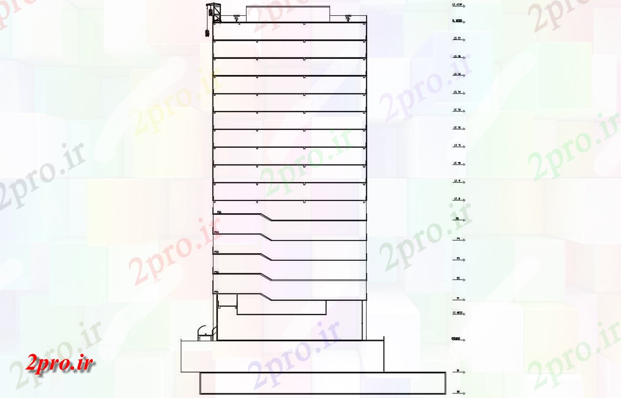 دانلود  نقشه نما و برش ساختمان ، برج ، اپارتمان   (کد28673)