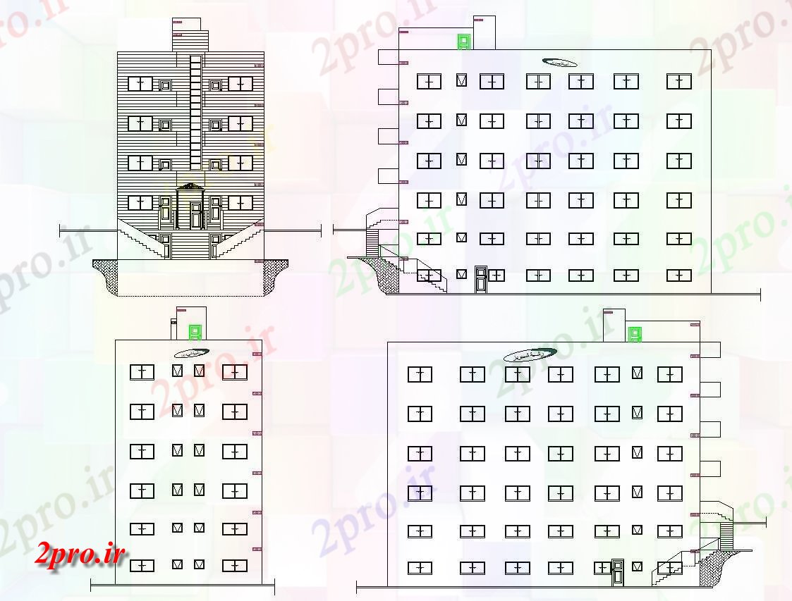 دانلود  نقشه نما و برش ساختمان ، برج ، اپارتمان   (کد28792)