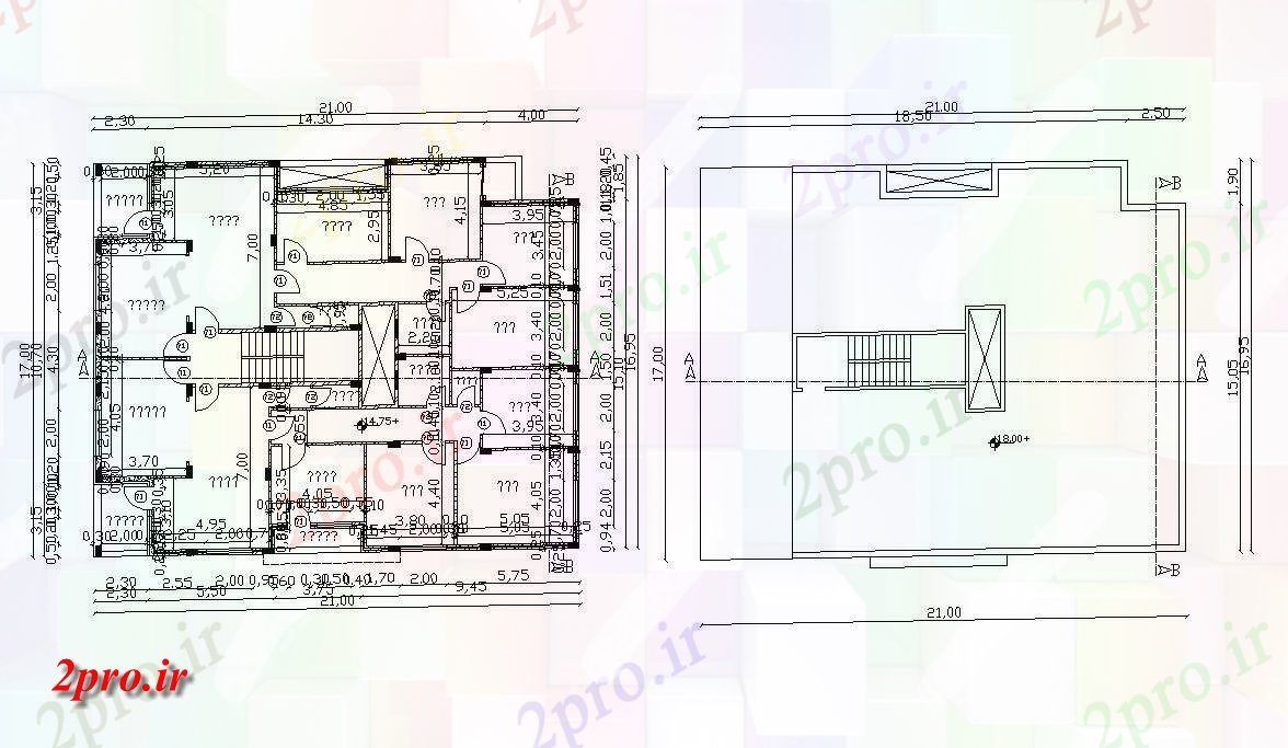 دانلود  نقشه مسکونی ، ویلا ، دوبلکس ، اپارتمان 17×21 متر (کد28811)