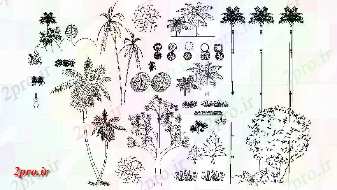 دانلود  نقشه بلوک مبلمان گیاهان ، درخت ، گل   (کد28849)
