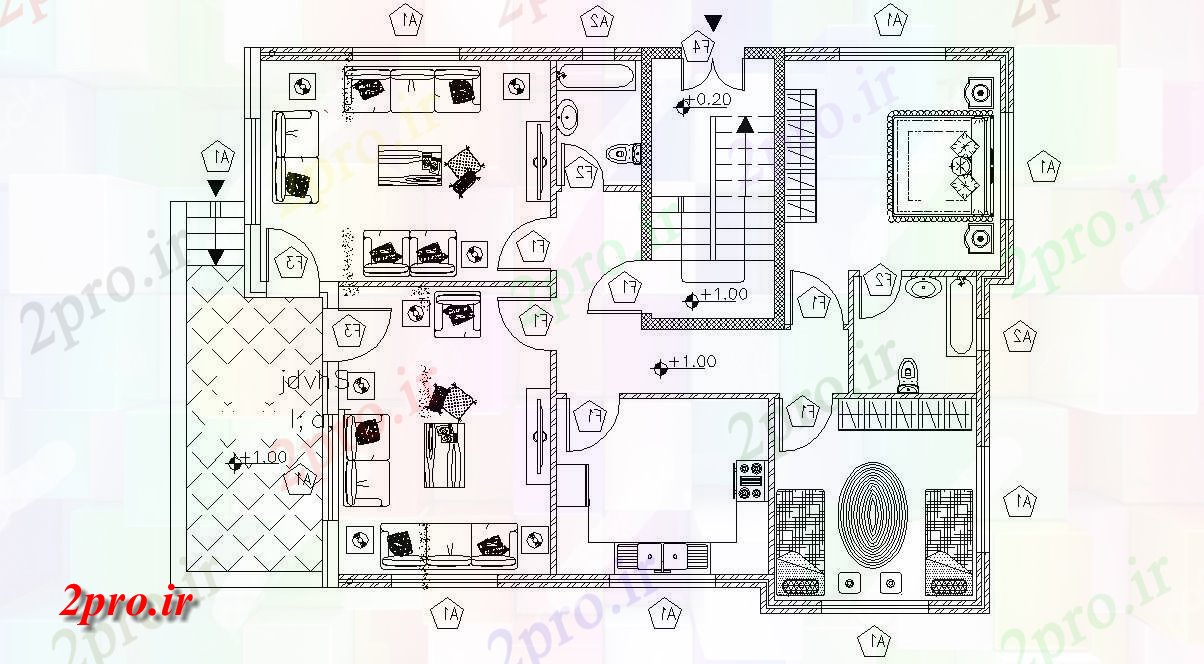 دانلود نقشه ویلا ، مسکونی ، دوبلکس 10×14 متر 10 در 14 متر (کد28871)