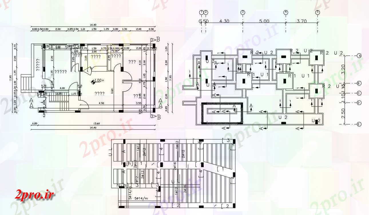 دانلود نقشه ستون گذاری مجتمع مسکونی ، اپارتمان 8 در 14 متر (کد28882)