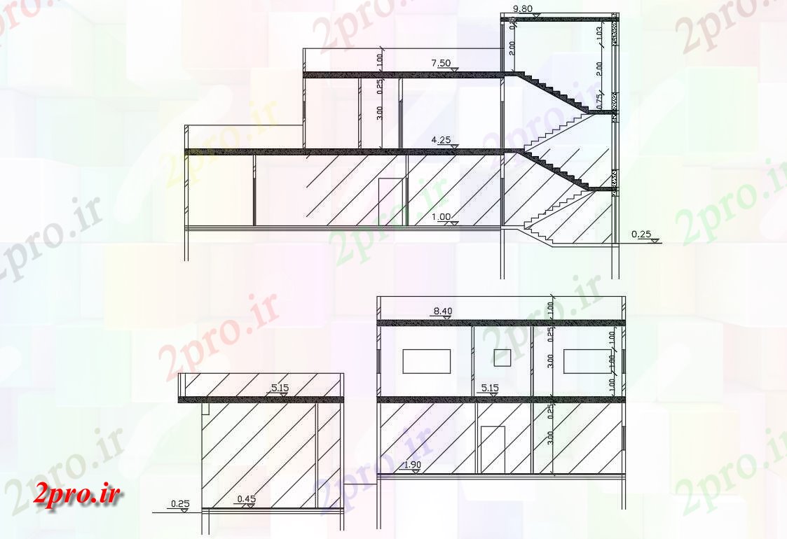 دانلود  نقشه برش مجتمع مسکونی ، اپارتمان   (کد28884)