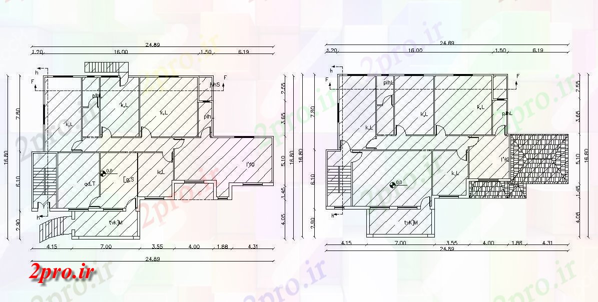 دانلود  نقشه ویلا ، مسکونی ، دوبلکس 16×24 متر (کد28910)