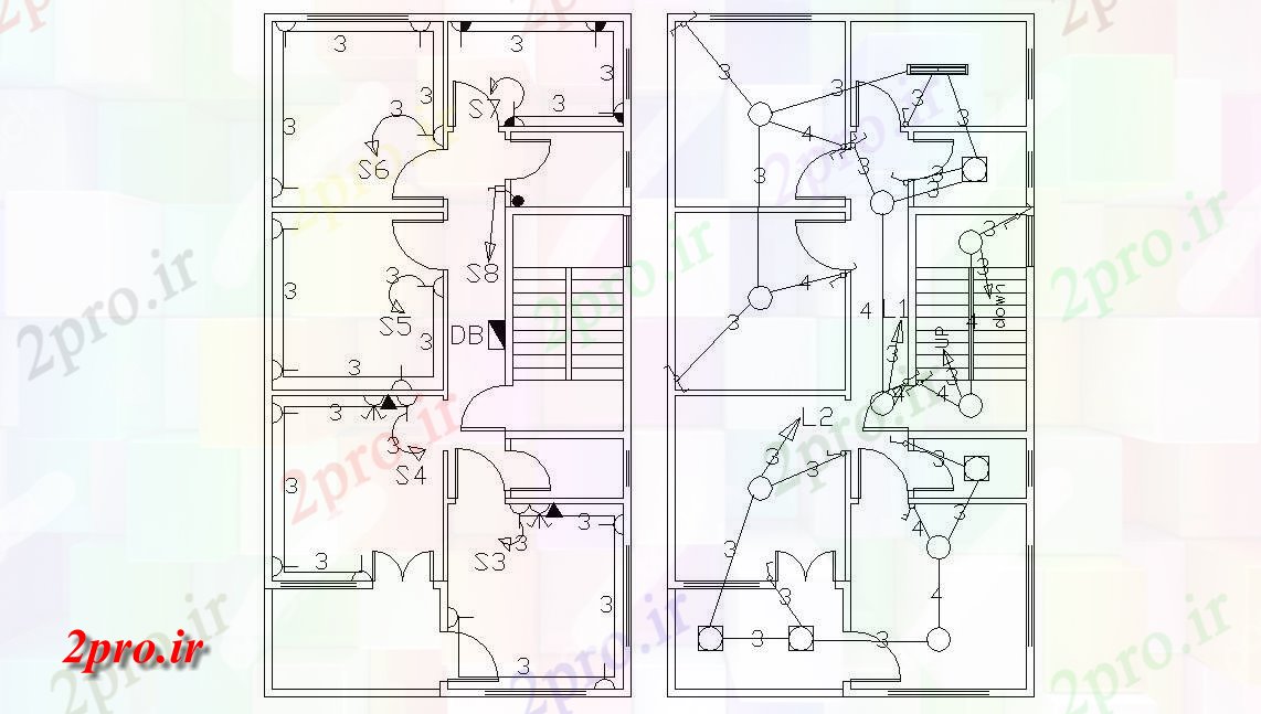 دانلود  نقشه سیم کشی برق مجتمع مسکونی ، اپارتمان   (کد28916)