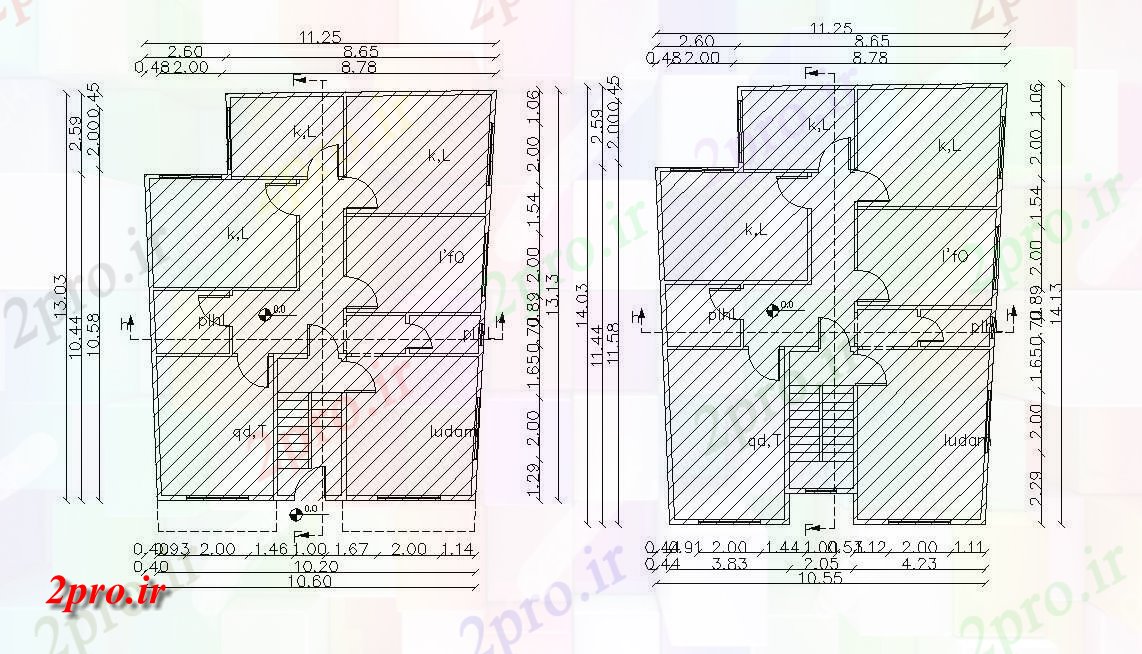 دانلود  نقشه مسکونی ، ویلا ، دوبلکس ، اپارتمان 11×13 متر (کد28919)