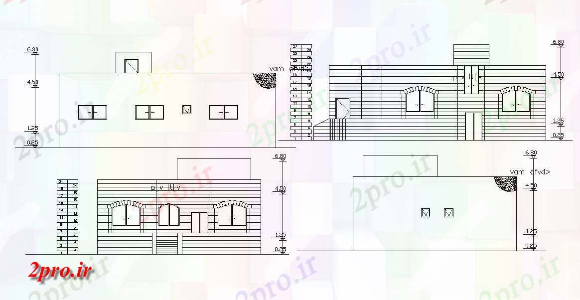 دانلود  نقشه نما مسکونی ، ویلا ، دوبلکس ، اپارتمان   (کد28937)