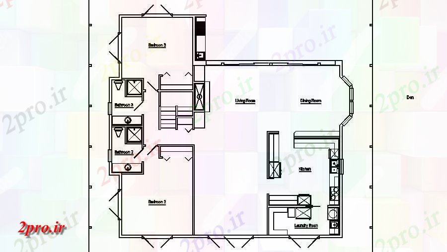 خط دانلود نقشه خانه طرح برای طبقه اول طراحی معماری CAD  (کد29091)