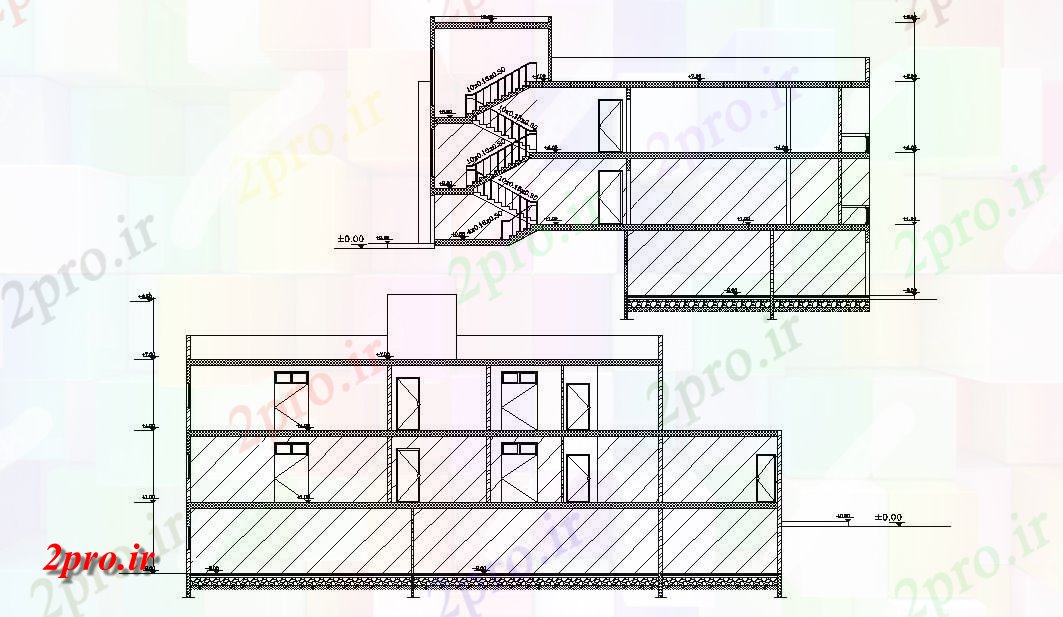 دانلود  نقشه نما و برش ساختمان ، برج ، اپارتمان   (کد29324)