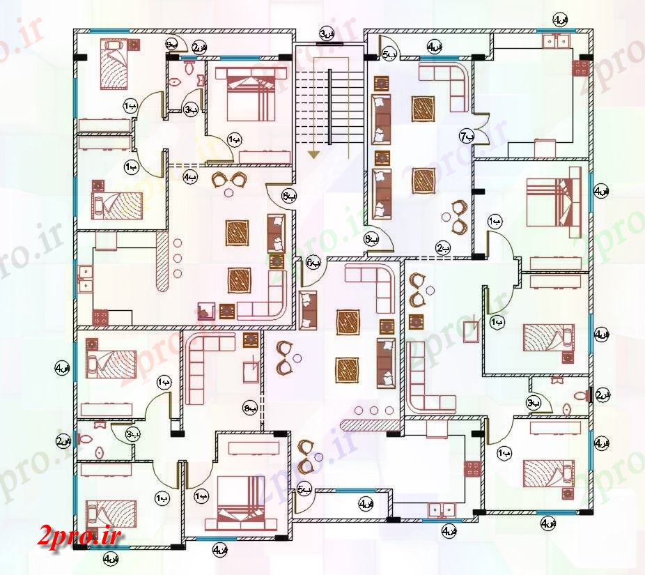 دانلود  نقشه مسکونی ، ویلا ، دوبلکس ، اپارتمان 20×20 متر (کد29329)