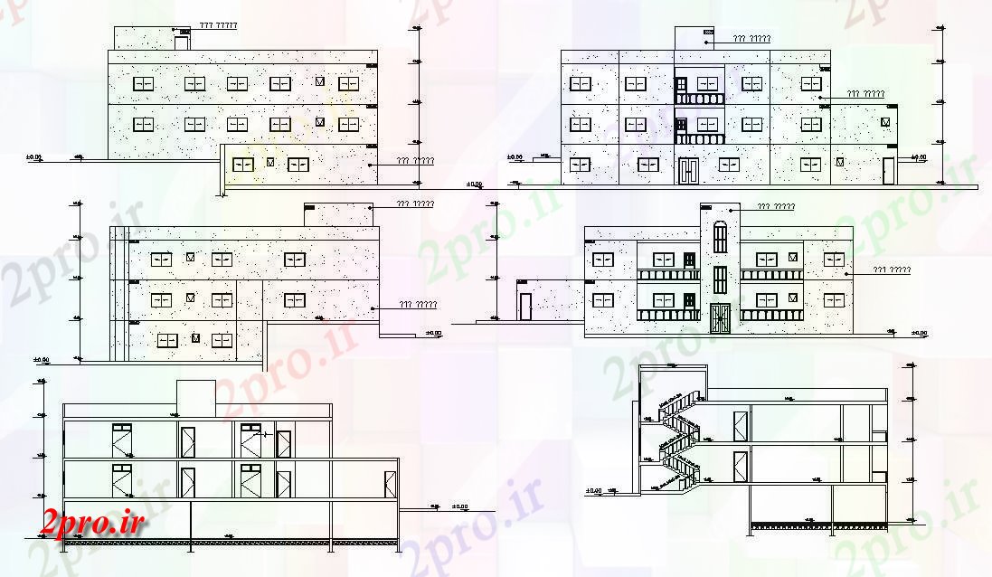 دانلود  نقشه نما و برش ساختمان ، برج ، اپارتمان   (کد29330)