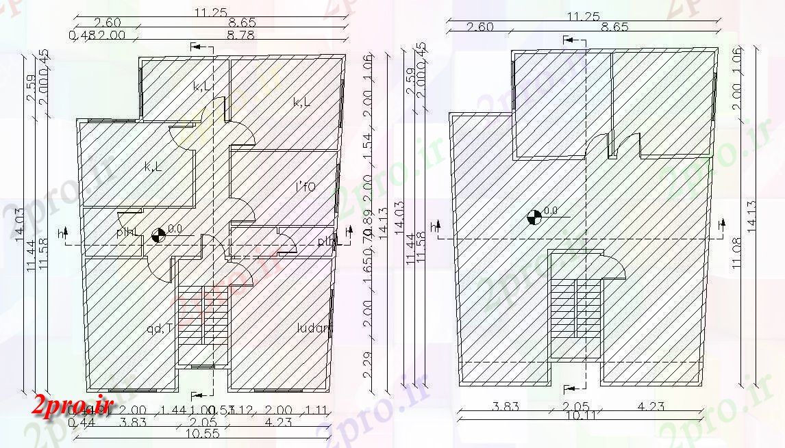 دانلود  نقشه مسکونی ، ویلا ، دوبلکس ، اپارتمان 11×14 متر (کد29378)