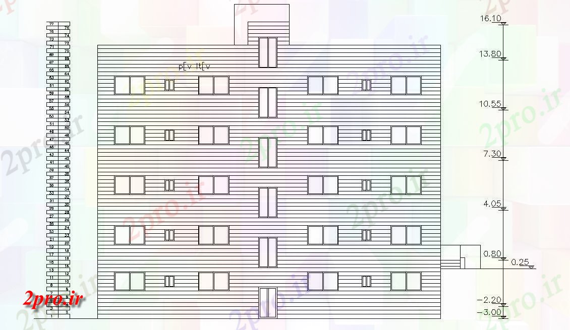 دانلود  نقشه نما و برش ساختمان ، برج ، اپارتمان   (کد29402)