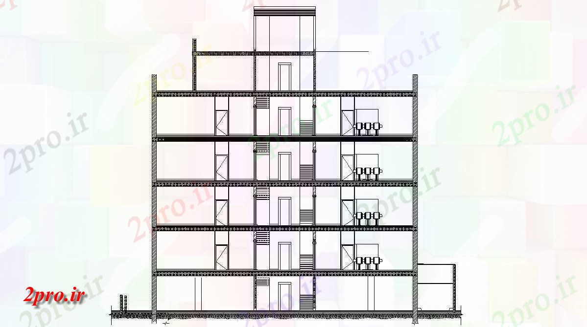 دانلود  نقشه نما و برش ساختمان ، برج ، اپارتمان   (کد29438)