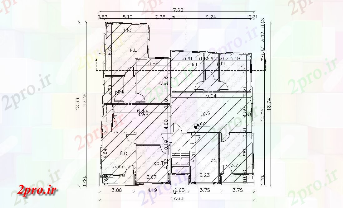 دانلود  نقشه مسکونی ، ویلا ، دوبلکس ، اپارتمان 17×18 متر (کد29456)