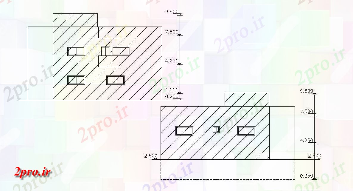 دانلود  نقشه نما و برش ساختمان ، برج ، اپارتمان   (کد29481)