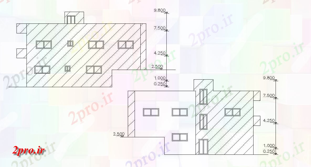 دانلود  نقشه نما و برش ساختمان ، برج ، اپارتمان   (کد29483)