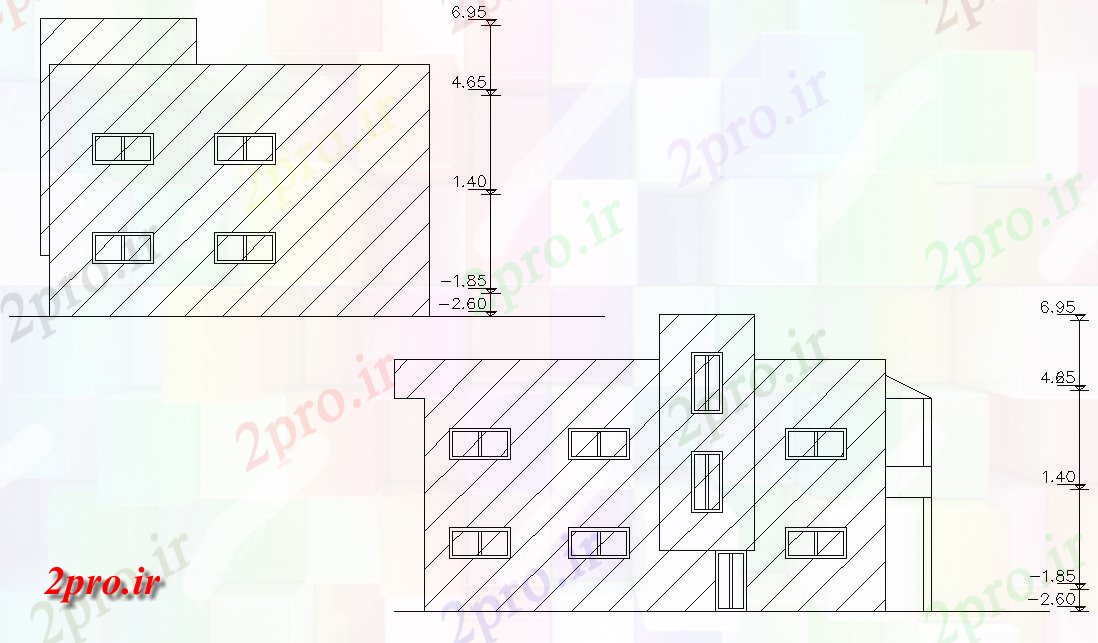 دانلود  نقشه نما و برش ساختمان ، برج ، اپارتمان   (کد29508)