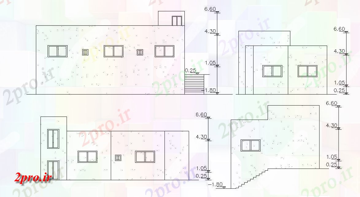 دانلود  نقشه نما و برش ساختمان ، برج ، اپارتمان   (کد29511)