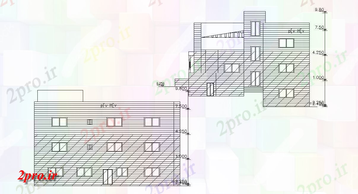 دانلود  نقشه نما و برش ساختمان ، برج ، اپارتمان   (کد29562)