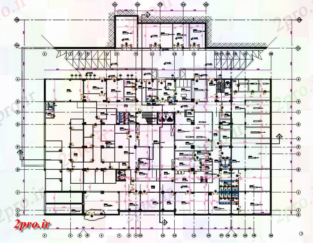 دانلود نقشه دفتر تجاری طبقات ساختمان طرح CAD طراحی  (کد29681)